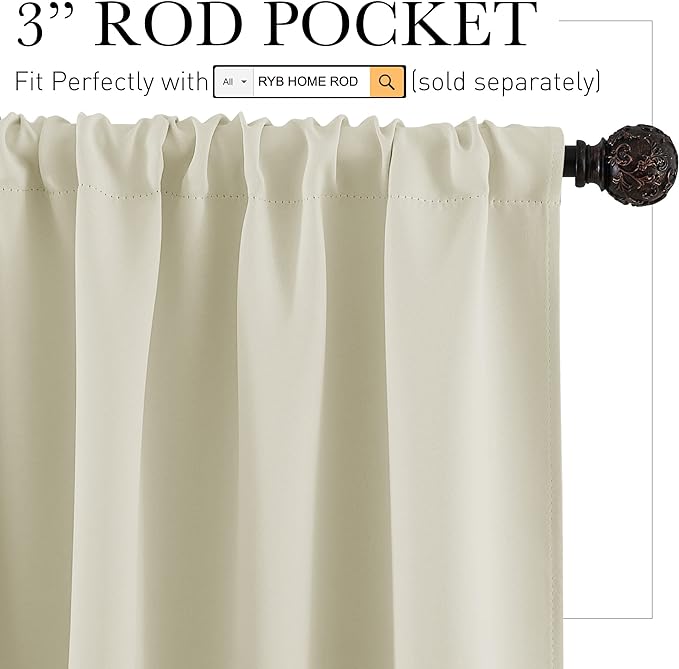 RYB HOME Bathroom Window Curtains - Super Soft Blackout Privacy Curtains for Baby Nursery Bedroom Basement Garege Workshop Kitchen Dining Living Room, W 29 x L 30, Beige, 2 Pcs