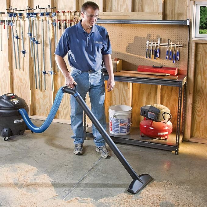 Dust Right 2.5'' Shop Vac Hose Kit – Expandable Blue Shop Vac – 2-1/2” Elastic, Flexible Polymer Vacuum Hose Extend up to 12’ L – Kit Includes 2.5” Expandable Hose, 2-1/2 Hose Clamp, Swivel Fittings