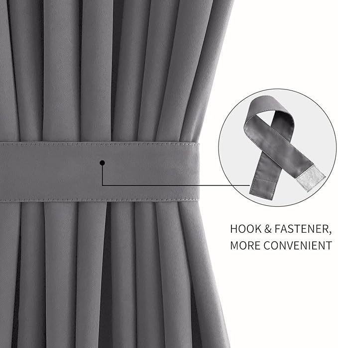DWCN French Door Curtains – Rod Pocket Thermal Blackout Curtain for Doors with Glass Window, Kitchen and Patio Doors for Privacy, 36 X 80 Inches Long, 1 Curtain Panel with Tieback, Grey
