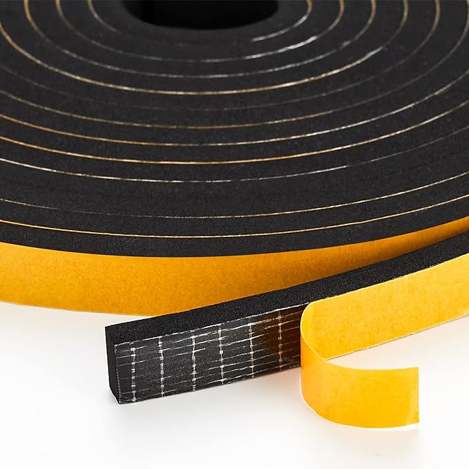 13 Feet Weather Stripping Door Seal - 1/2" Wide x 1/2" Thick Door Bottom Seal Strip High Density Foam Tape Adhesive Rubber Strip for Door Soundproofing, Window Insulation (Black)