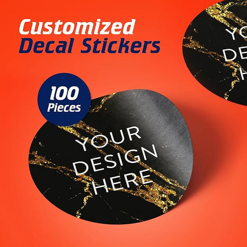 100 Custom Vinyl Stickers - Upload Your own Image, Text, Design, Logo - Personalized Logo Labels for Handmade, Packaging, Bottle, Jars, Candle, Brand Stickers (Black Gold Marble, 5x5)