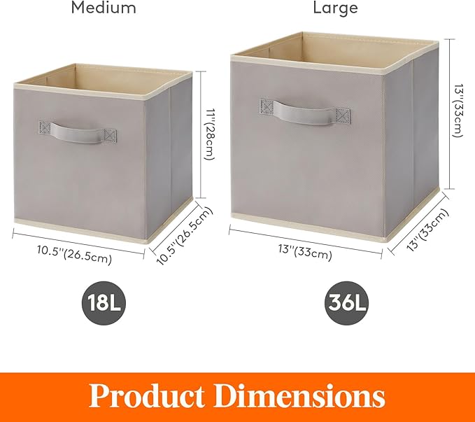 Lifewit 13 Inch Storage Cubes, 10 Packs Cube Storage Bins, Foldable Fabric Bins, Multi-color Organizers Decorative Organizing Baskets for Shelves for Closet, Utility Room, Storage Room, Light Gray