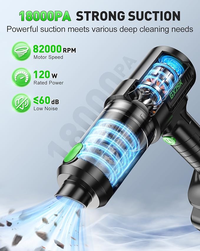 Handheld Car Vacuum Cleaner Cordless 18000PA, 2 in 1 Air Duster & Vacuum Cleaner, High Power Portable Handheld Vacuum with Detachable Battery, Hand Held Vacuum Rechargeable for Car, Home, Office, Pet