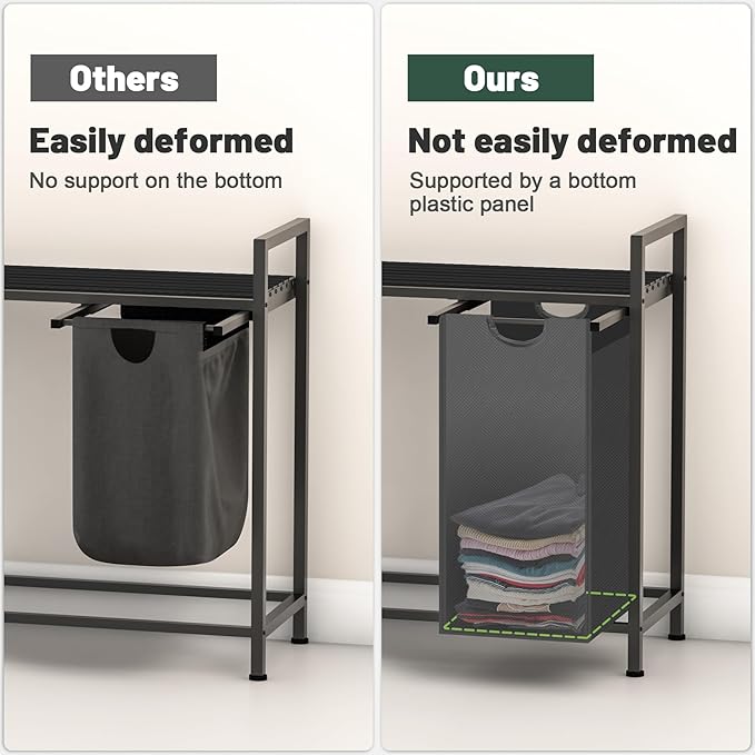Laundry Hamper, Laundry Sorter with 2 Pull-Out Removable Oxford Fabric Bags Cloth Laundry Basket 2 x 10 Gallons (Grey and Charcoal Black)