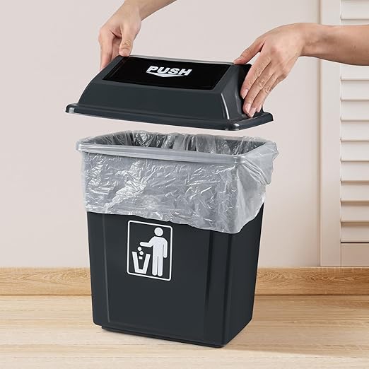 8 Gallon Plastic Kitchen Trash Can with Swing Lid, Rectangular Office Garbage Can, Gray(Pack of 4)