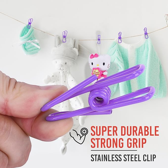 30 Pack Purple Chip Bag Clips for Food - PVC 2 Inch Coated Sealer for Sealing Food - Paper Holder, Clothesline Clip for Laundry Hanging, Kitchen Bags, Multipurpose Clothes Pins