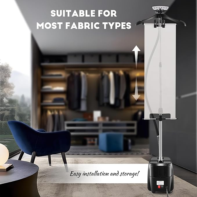 CGOLDENWALL Commercial Standing Garment Steamer for Clothes 1500w Continuous 70 mins Powerful Steam, 30s Fast Heat-up, Includes Fabric brush, Ironing pad, Gloves,Trouser Clips