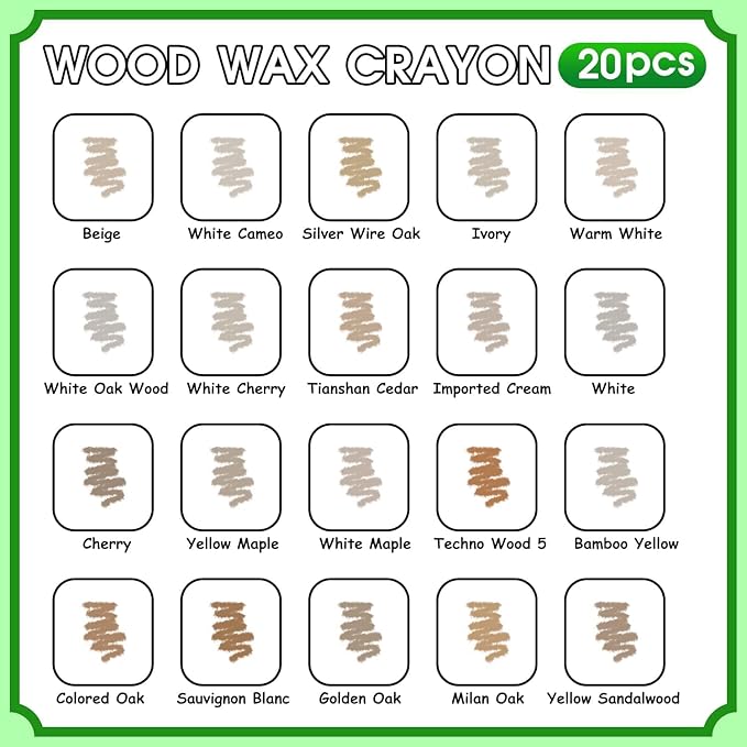 Furniture Markers Touch Up, 20 Colors Wood Filler Sticks, Wood Wax Crayons for Repairing Scratches, Scuffs, Cracks, Holes on Furniture, Floors, Cabinets, Tables, and Doors - Light Color Series