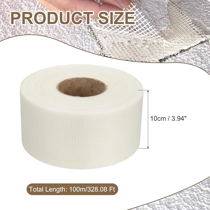 PATIKIL Drywall Repair Mesh Tape, 4 inch x 328 ft Fiberglass Repair Patch Self-Adhesive Dry Wall Joint Tape 12 Mesh Wall Hole Crack and Seam Patch, White