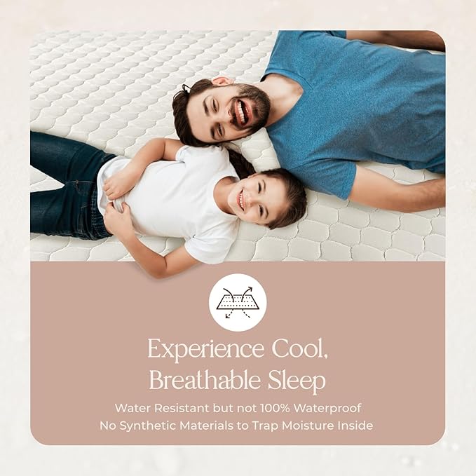 100% Cotton Organic Mattress Pad - Breathable & Cooling Mattress Protector Queen Size - Premium 300GSM Quilted and Noiseless Machine Washable Organic Mattress Protector (White, Queen)