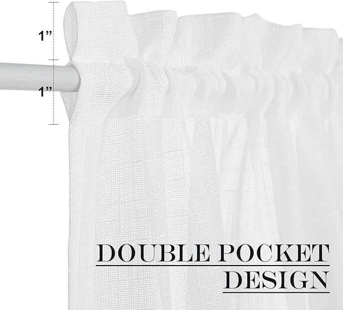NICETOWN Door Curtains for Sliding Glass French Door, Farmhouse Linen Cutains for Kitchen Light Filtering Rod Pocket Small Window Covering with Tieback, 12" W x 72" L, White, 1 PC