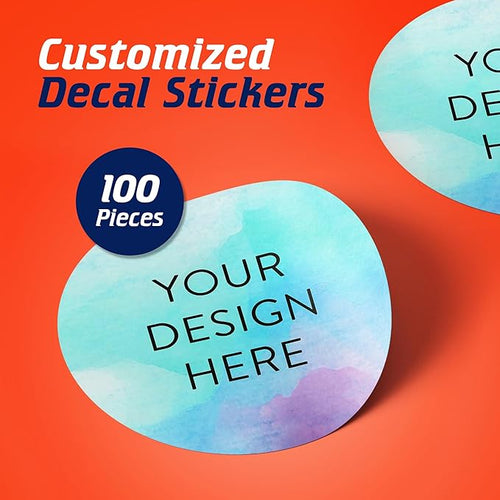 100 Custom Vinyl Stickers - Upload Your own Image, Text, Design, Logo - Personalized Logo Labels for Handmade, Packaging, Bottle, Jars, Candle, Brand Stickers (Blue Swirls, 4x4)