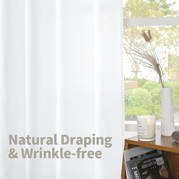 YoungsTex White Linen Curtains 78 Inch Length for Living Room, Light Filtering Semi Sheer Window Drapes Rod Pocket Back Tab Curtain for Bedroom Dining Room Rustic, 2 Panels, 52 X 78 Inch