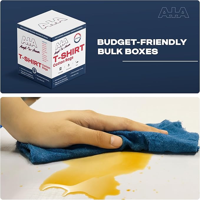 Angel-in-Armor Colored T-Shirt Rags – 5lb Box of Recycled Cotton Knit Shop Rags – Low Lint Cleaning Cloths for Mechanics, Oil Changes, Industrial and Commercial Use