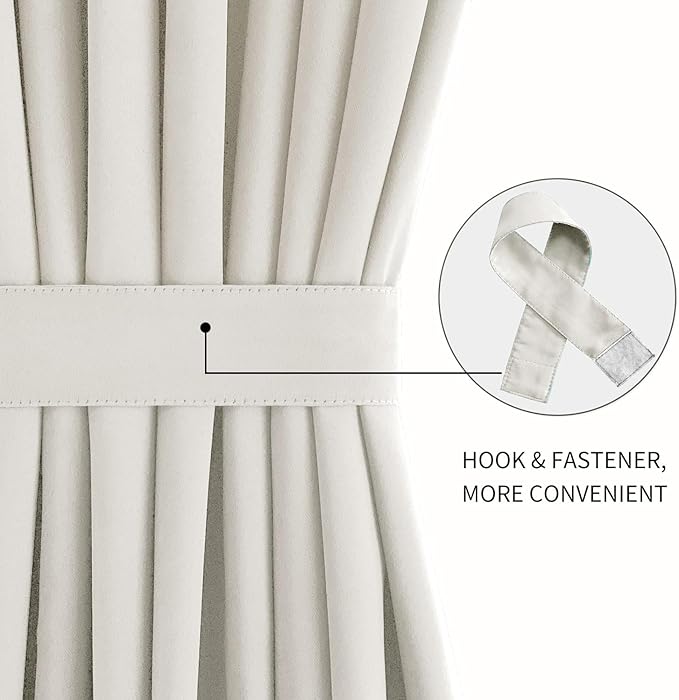 DWCN French Door Curtains – Rod Pocket Thermal Blackout Curtain for Doors with Glass Window, Kitchen and Patio Doors for Privacy, 54 X 72 Inches Long, 1 Curtain Panel with Tieback, Ivory