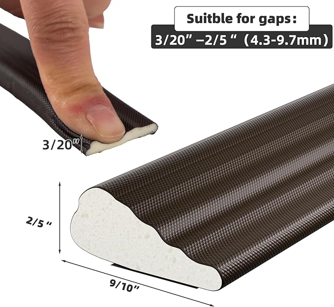 2 Pack*16.4 Ft Weather Stripping Seal Strip for Doors,Soundproofing Window Insulation Draft Stopper for Winter, Selfadhesive Foam Weather Strip for Door Frame,Door Gap Filler Noise Blocker(Brown)