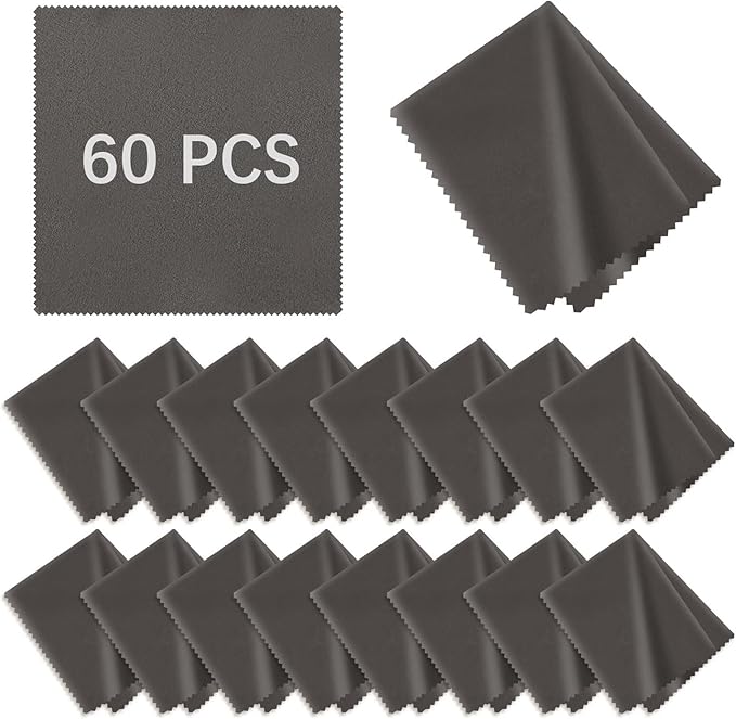 60 Pack Microfiber Cleaning Cloth for Glasses (5.5"x5.5"), Eye Glasses Clean Cloths Bulk Microfiber Lens Cleaner Cloth for Eyeglasses, Lenses, Silverware, Camera, Phones and Laptops
