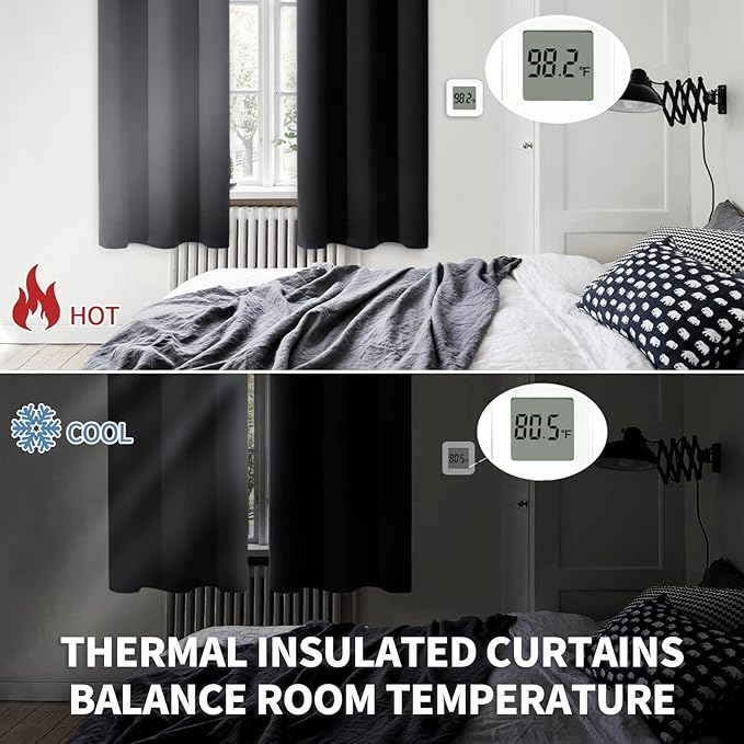 BGment Black Out Curtains 54 Inches Length for Bedroom - Rod Pocket Room Darkening Drapes Thermal Insulated Shading Blinds for Basement Short Window Kitchen, 42 x 54 Inch, 2 Panels