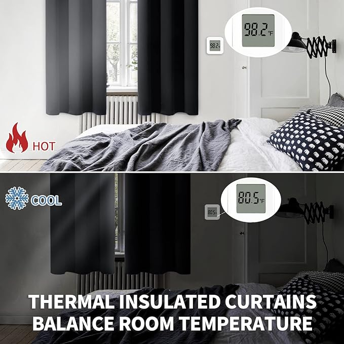 BGment Rod Pocket Blackout Curtains for Bedroom - Thermal Insulated Room Darkening Curtain for Living Room, 52 x 45 Inch, 2 Panels, Black