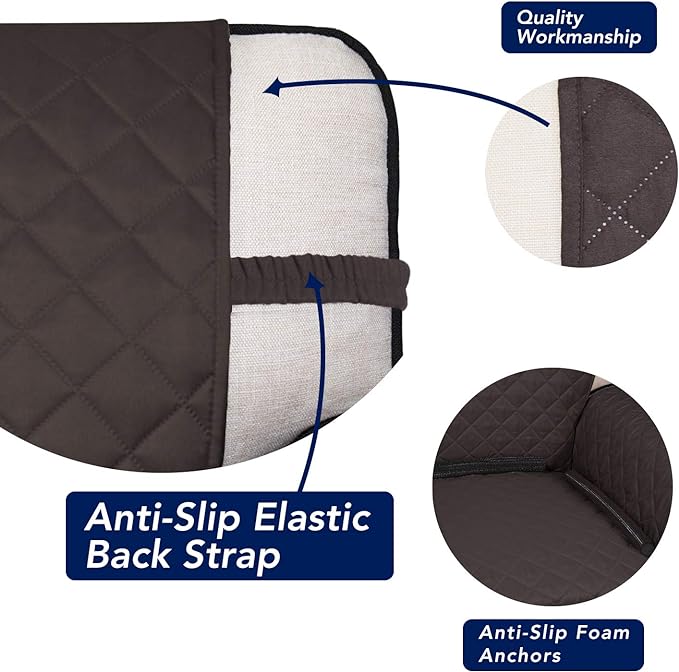 PureFit Reversible Quilted Sofa Cover, Water Resistant Slipcover Furniture Protector, Washable Couch Cover with Non Slip and Elastic Straps for Kids, Dogs, Pets (Chair, Chocolate/Beige)