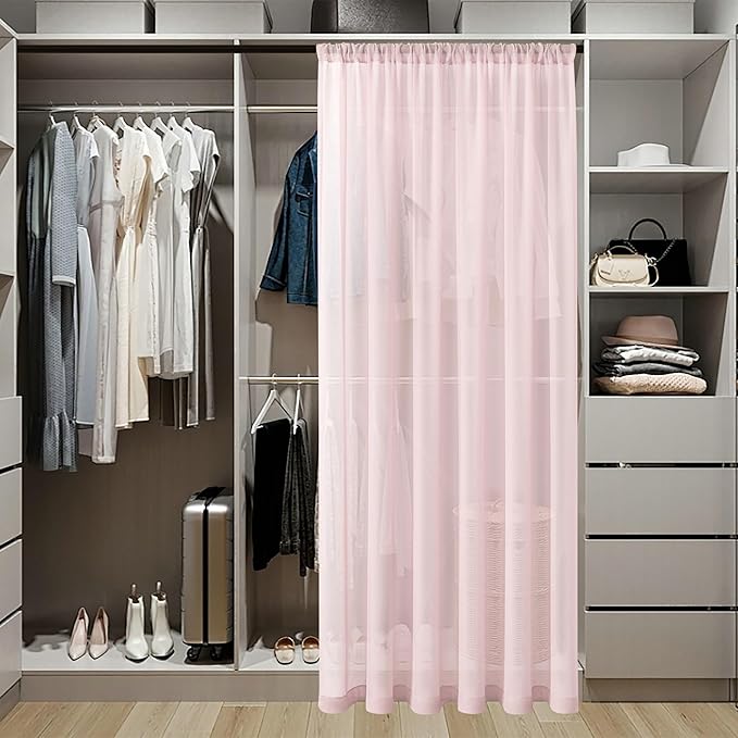 Tollpiz Sheer Door Curtains Closet Linen Textured Curtain Sheers Doorway Light Filtering Voile Patio Glass Door Rod Pocket Curtains French Door, 54 x 80 inches Long, Pink, Set of 1 Panel
