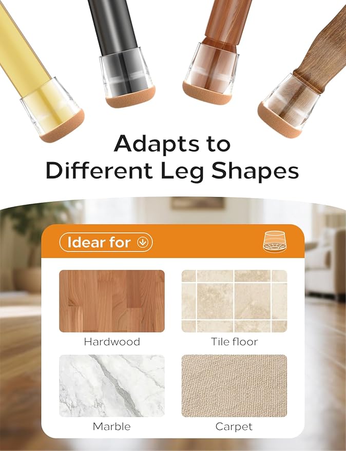 24-Pack Silicone Chair Leg Floor Protectors for Hardwood Floors -Felt Furniture Pads, Rubber Chair Leg Covers/Caps - Noise Reducing & Scratch-Proof - Round Small (Fits 14/16"-15/16" / 21-25mm), Clear