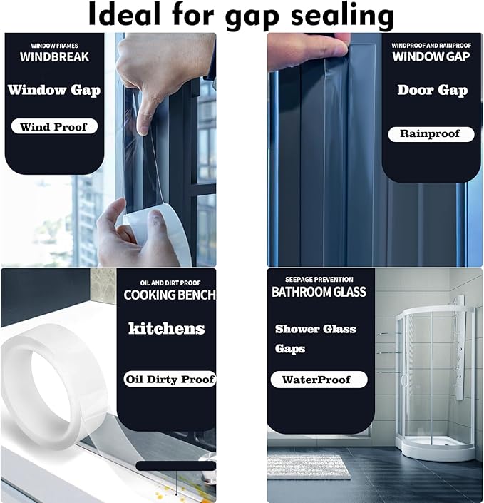 Air Conditioner Window Weather Sealing Tape 2 Inch x 33 FT Weather Stripping Residue-Free Clear Window Insulation Caulk Tape for Doors Windows