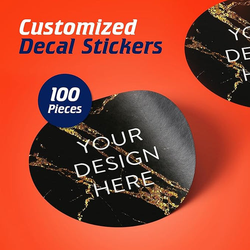 100 Custom Vinyl Stickers - Upload Your own Image, Text, Design, Logo - Personalized Logo Labels for Handmade, Packaging, Bottle, Jars, Candle, Brand Stickers (Black Gold Marble, 1.5x1.5)