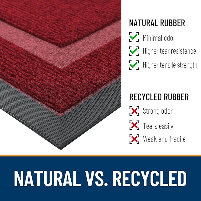 OLANLY Front Door Mat Indoor Outdoor Entrance, Waterproof All-Season, All-Weather Doormat, Sturdy Natural Rubber, Fade Resistant, Low Profile, Easy Clean Patio Porch Entryway Mat, 47x24, Wine Red