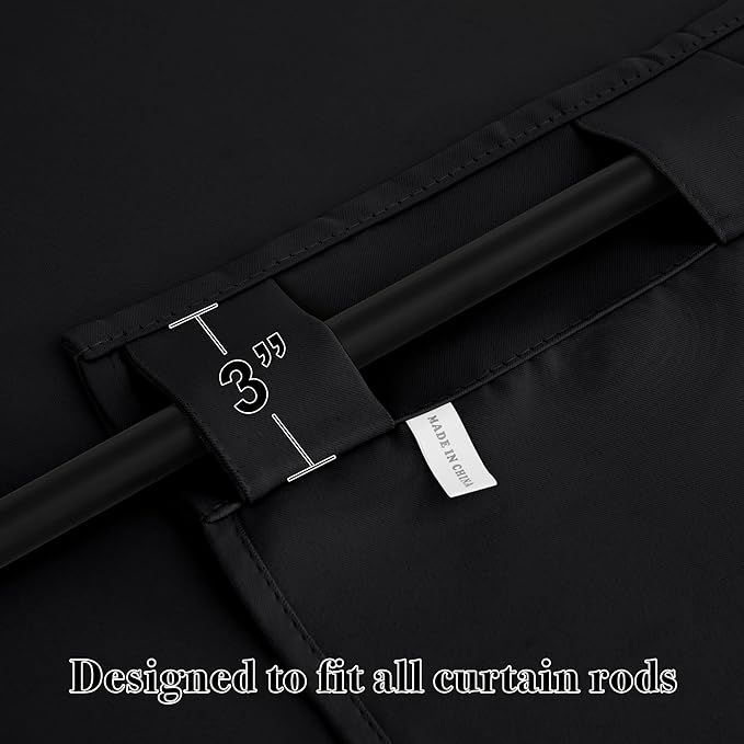 RYB HOME Short Black Curtains for Bedroom, Blackout Thermal Insulated Curtains and Drapes Small Window Treatment Privacy Shades for Kitchen Farmhouse Closet, W42 x L63 inch, 2 Panels