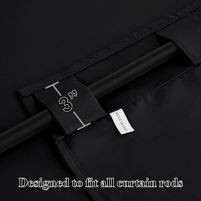 RYB HOME Kitchen Window Curtains - Blackout Privacy Half Window Curtains for Bedroom Bathroom Dining Living Room Cafe Office Short Tiers Drapes, W 34 x L 36 inches, 2 Panels, Black