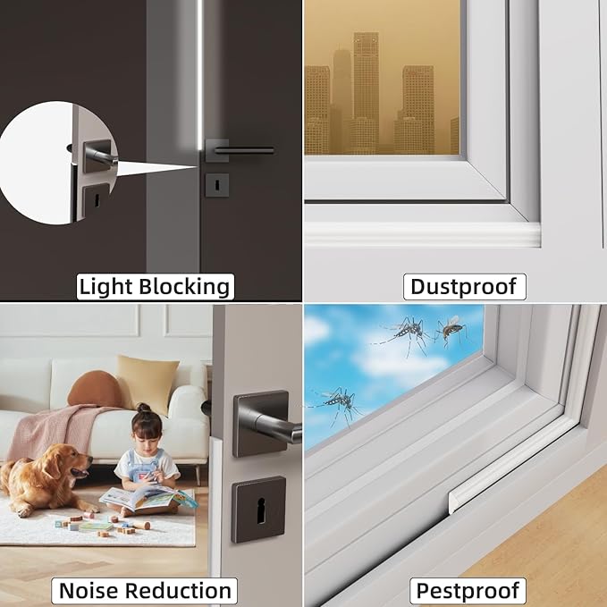 16.4 Ft Weather Stripping Seal Strip for Doors/Windows,Soundproofing Window Insulation Draft Stopper for Winter, Selfadhesive Foam Weather Strip for Door Frame,Door Gap Filler Noise Blocker(White)