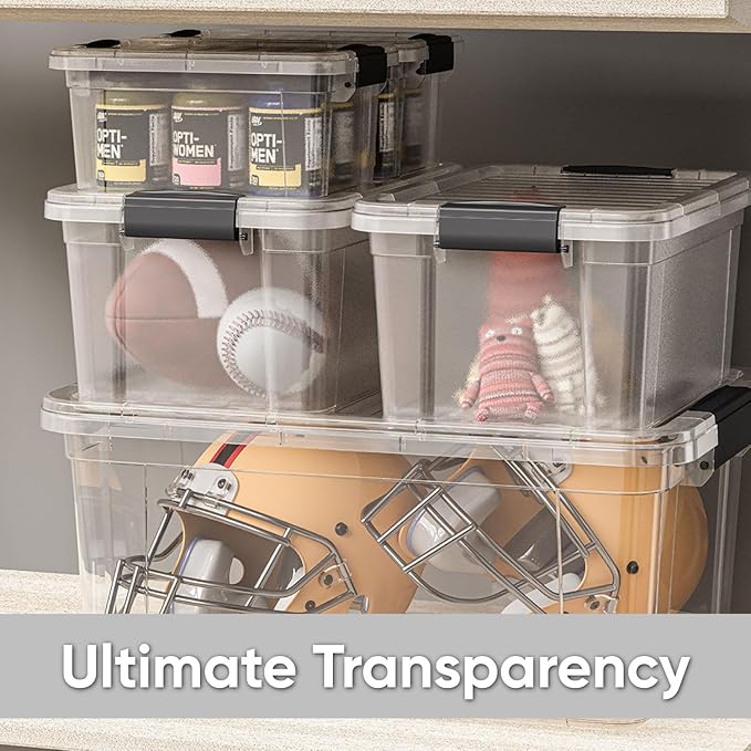 Superio Storage Bins with Lids- 4 Pack, 4.75 Qt Clear Boxes for Organizing, Stackable Plastic Containers- BPA Free, Non-Toxic, Odor Free, Organizer for Home, Office, Dorm