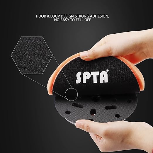 SPTA Orange Light Cut Pad, Buffing Polishing Pads, 3Pcs 5.5 Inch Face for 5 Inch 125mm Backing Plate Compound Buffing Sponge Pads for Car Buffer Polisher Compounding, Polishing and Waxing -X00224Y6O3