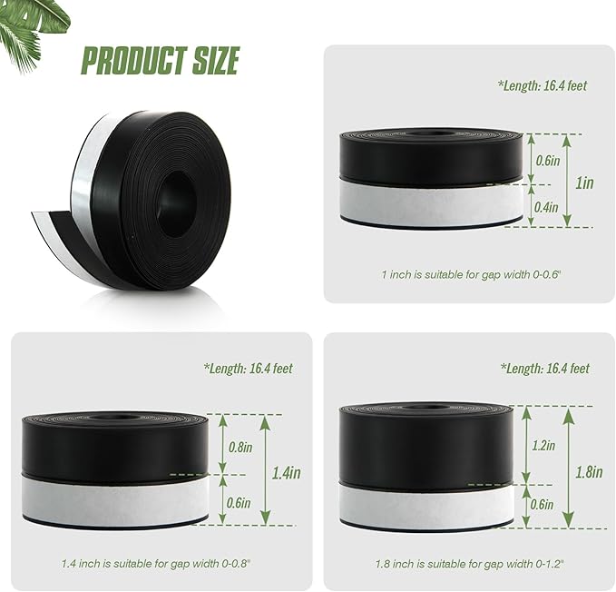 Silicone Weather Stripping Door Seal Strip, 16.4 Feet Self Adhesive Sealing Sticker Sealing Tape for Door Draft Stopper Adhesive for Doors Windows Shower Glass Gaps (Black, Width 35mm)