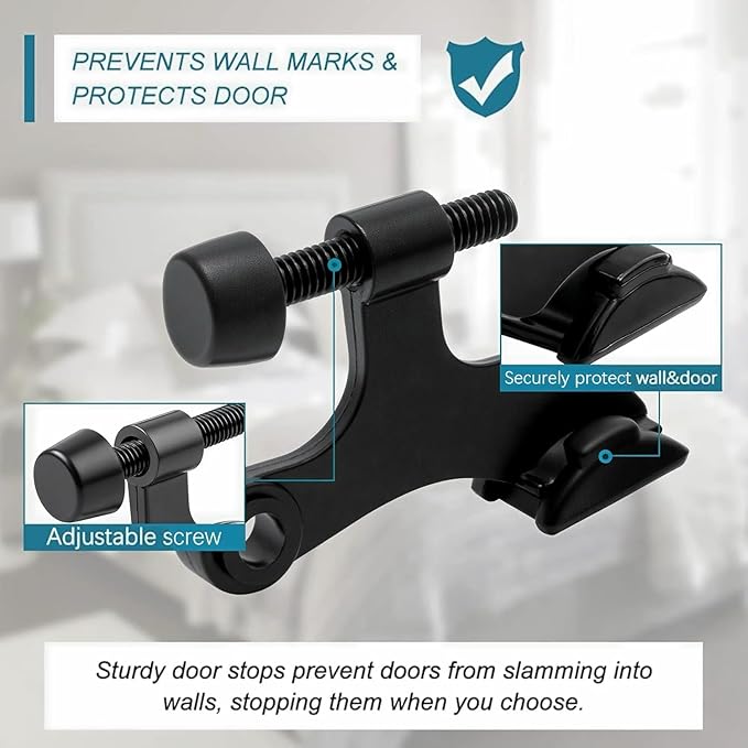 36Pack Hinge Pin Black Door Stopper, Adjustable Heavy Duty Hinge Pin Door Stop with Black Rubber Bumper Tips