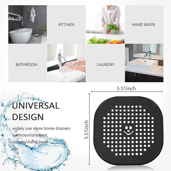 2 Pack Drain Cover Hair Catcher Drain Plug Hair Stopper Drain Protector for Shower Bathroom Accessories Bathtub Deep Grey