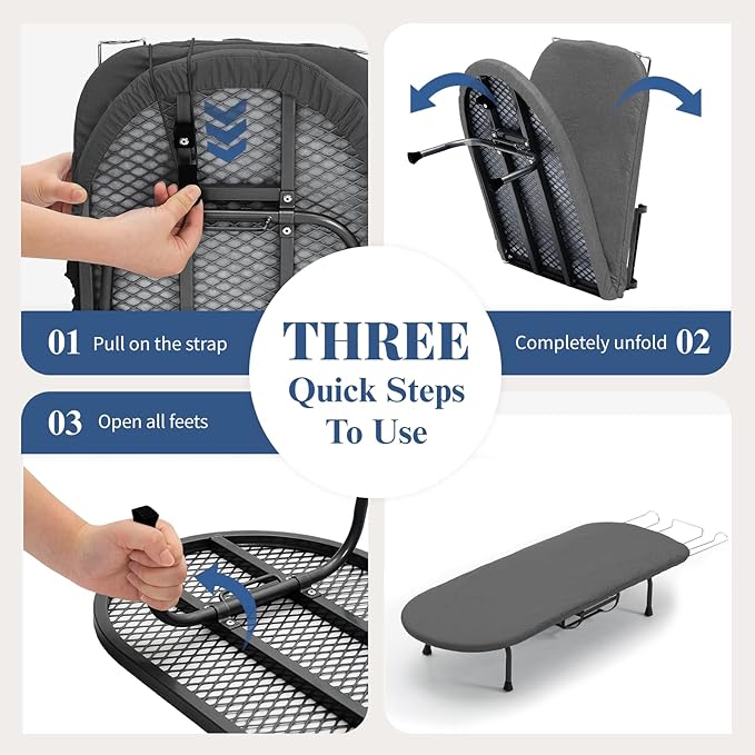Tabletop Ironing Board with Iron Holder, RAINHOL Small Folding Ironing Board with Cover and Pad, Portable Compact Mini Iron Table for Home & Travel, Black