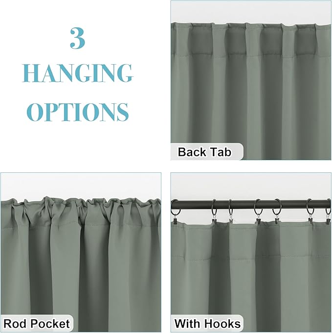 RYB HOME Small Window Curtains, Blackout Privacy Curtains for Kids Bedroom Kitchen Bathroom Basement Classroom Cafe Cabinet Tiers Drapes, 34 Width x 30 Length, 2 Panels, Sage Green