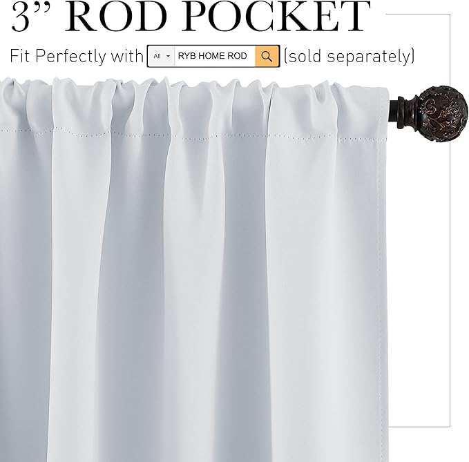 RYB HOME 45 inch Curtains for Kitchen Room Darkening Privacy Mini Curtain for RV Camper Bathroom Small Window, Width 29 x Length 45 inch, 2 Panels Set, Greyish White