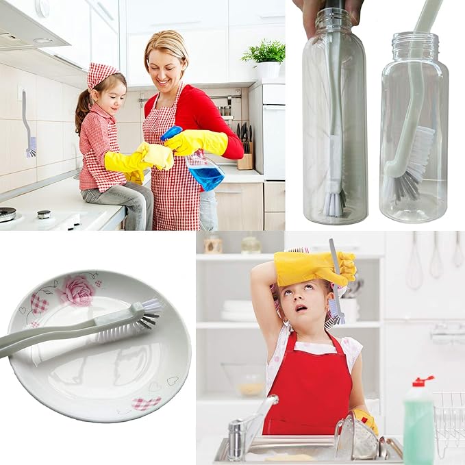 Cleaning Brushes Dish Brush Kitchen Washing Brush Set Shoe Brush Scrub Brush Home Household Cleaner Kit Floor Stiff Bristles with Adhesive Hooks Pot Pan Edge Corners Tile Lines Brush (Light Brown)