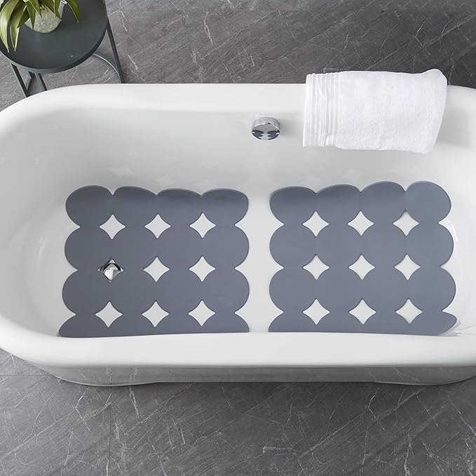 Square Shower Mat Nonslip - Rubber Bathtub Mat with Suction Cups for Inside Shower Bathroom Floor (Grey, 21X21”)