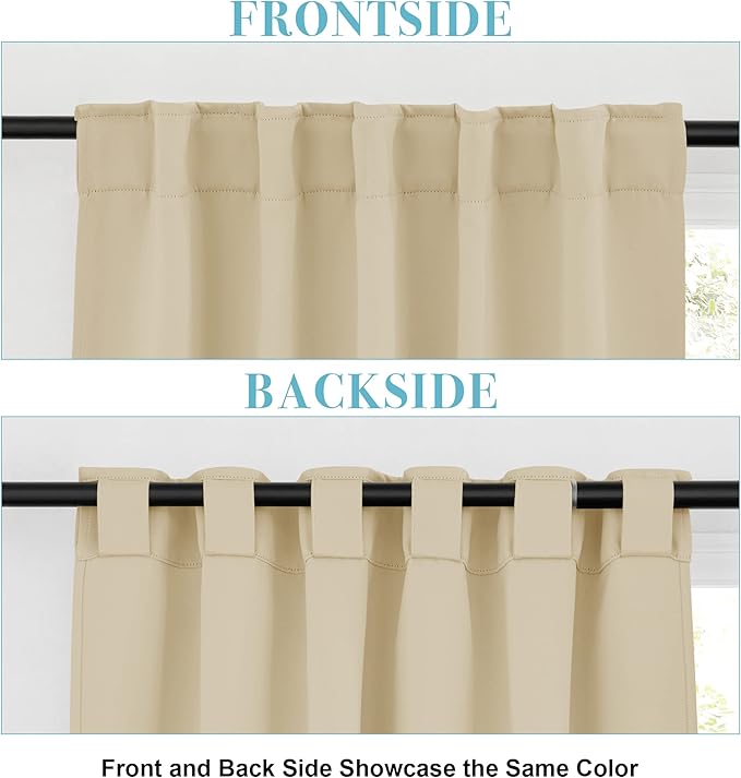 RYB HOME Small Window Curtains - Blackout Insualting Privacy Curtains for Kids Bedroom Kitchen Bathroom Basement Cafe Cabinet Tiers Drapes, 34 Width x 24 Length, 2 Panels, Biscotti Beige