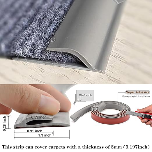 Self Adhesive Carpet Transition Strip with Edge Trim, Designed for Seamless Transitions from Carpet to Tile or Vinyl Floors, Perfect for Doorways.(Brown,10ft)