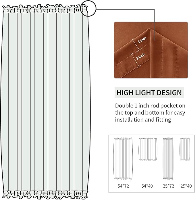 DWCN French Door Curtains – Rod Pocket Thermal Blackout Curtain for Doors with Glass Window, Kitchen and Patio Doors for Privacy, 54 X 72 Inches Long, 1 Curtain Panel with Tieback,Burnt Ochre