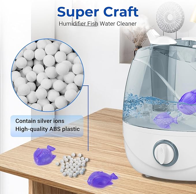Funmit 6 Pack Universal Humidifier Cleaner Fish Compatible with Almost All Humidifiers and Fish Tanks, Purifies Water, Prevents Hard Water Build-Up, Reduces Scale, Purple