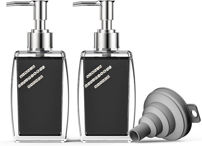 Black Soap Dispenser with Refillable Plastic Pump for Bathroom Sink or Kitchen Counter, Ideal for Hand Soap, Liquid Soap, Dish Soap, or Lotion Use