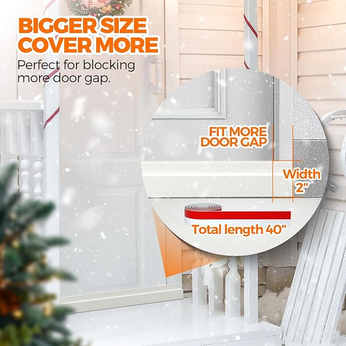 Holikme Door Draft Stopper Weather Stripping Door Seal - 40 inch, White