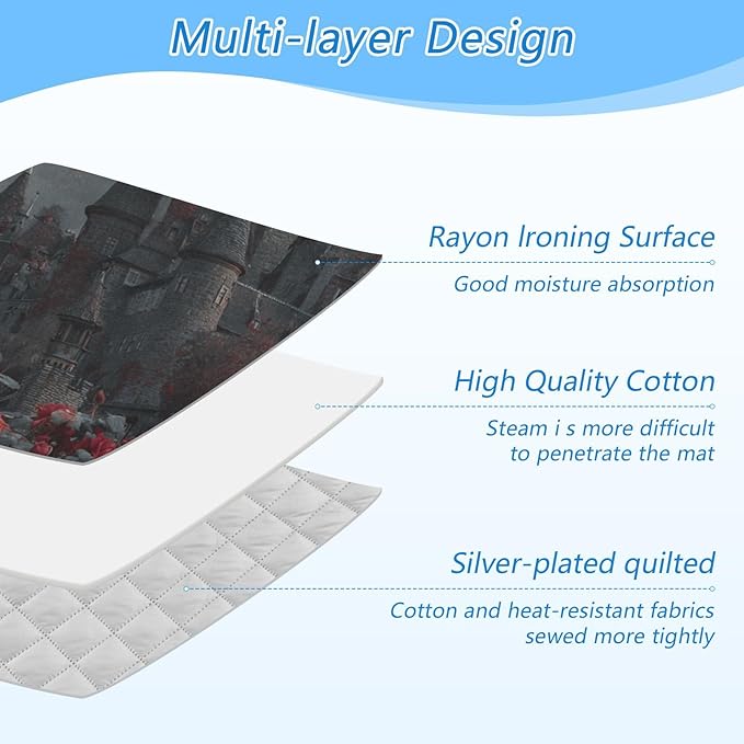 Castle Bats Rose Halloween Ironing Mat for Table top Portable Ironing Pad Blanket for Washer Dryer Countertop Travel