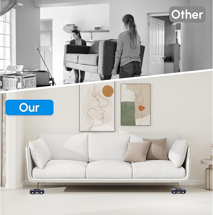 Furniture Sliders, Furniture Movers with Wheels 700LBS- 4 Metal Slider with Anti-Slip Pad（4 Brakes Each for Easy Moving, Heavy Duty Appliance Roller Dolly for Couches, Sofas +More.